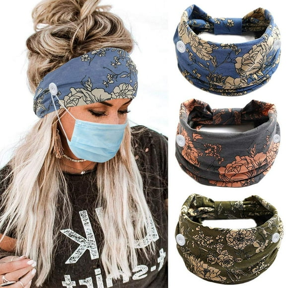 Aceorna Diadema con botones bohemios, diademas anudadas anchas, diademas elásticas para enfermeras, diademas para mujeres, envolturas para la cabeza, protector de oídos, banda para el cabello, turbant