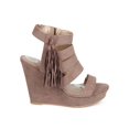 thumbnail image 2 of New Women Qupid Lena-596 Suede Peep Toe Tassel Caged Wedge Sandal Size, 2 of 5