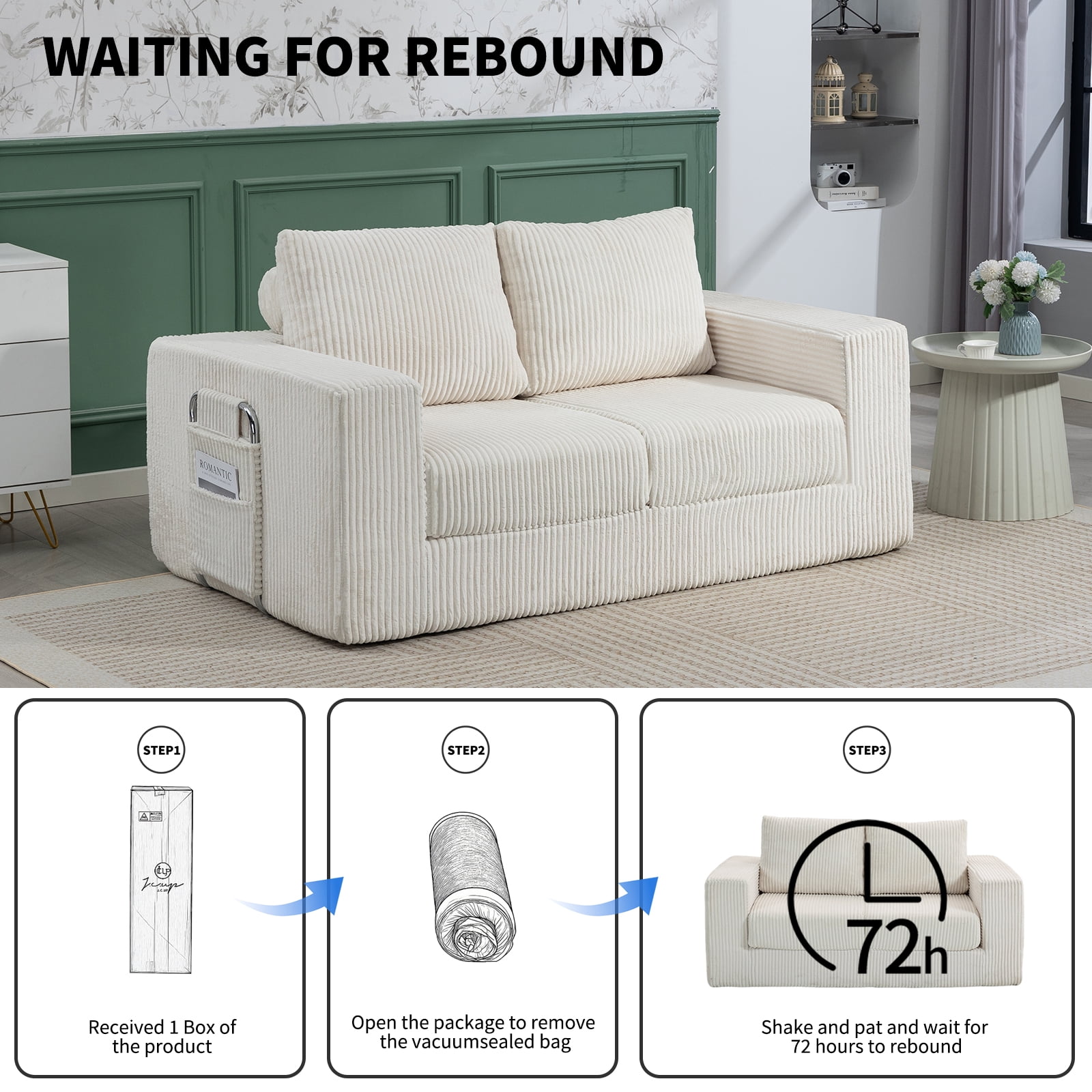69 Inches Convertible Sofa Bed Boneless 2 Seats Loveseat Sleeper Sofa 2 Seater Small Couch 3-in-1 Folding Sofa Floor Sofa with Deep Seat No Assemble Required Beige