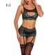 thumbnail image 1 of Conjunto de lencería de encaje sexy para mujer, ropa interior de malla hueca, sujetador, ropa de dormir, verde, L Eigraketly XX000092-15, 1 of 7
