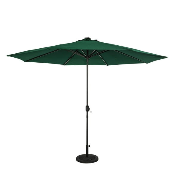 Calypso II 11-ft Octagon Market Umbrella with Solar LED Strip Lights - Hunter Green - Breez-Tex Canopy