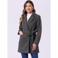 thumbnail image 2 of DARING DIVA Women's Notched Lapel Double Breasted Belted Trench Coat Dark Grey XS, 2 of 6