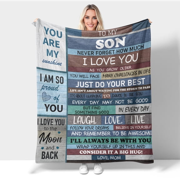 Son Gifts, Birthday Gifts for Sons from Mom, Son Blanket from Moms, Sons Gift from Mom, Son in Law Gifts - Ultra Soft Flannel Throws Blankets 30x40 Inch