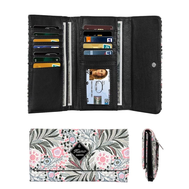 Women's Wallet - Slim Leather ID Credit Card Holder Long Wallet with 12 Card Slots Purse