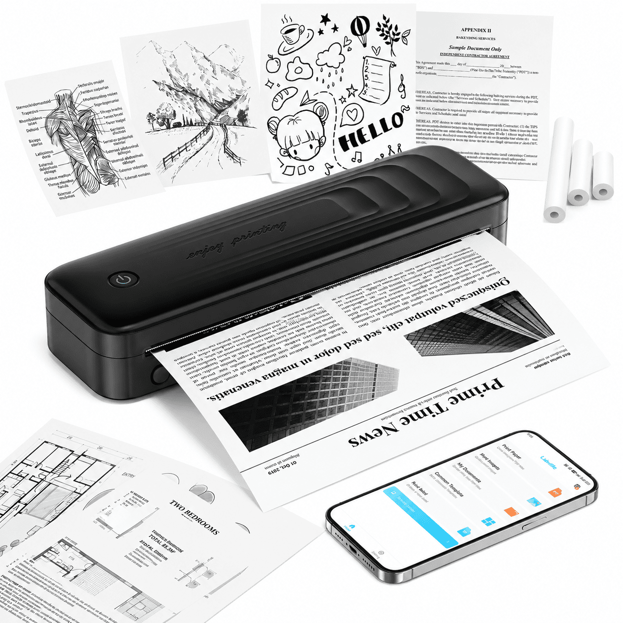 Phomemo Upgraded A281M Portable Printer Wireless - 8.5" x 11" Portable Inkless Printer, Wireless Bluetooth Thermal Travel Printer for Office School Home
