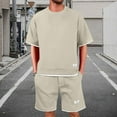 thumbnail image 2 of Xzbqbs Mens 2 Piece Outfits Waffle Knit Sets Crewneck T Shirt and Elastic Waist Drawstring Shorts Fashion Summer Tracksuits for Men, 2 of 7