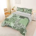 thumbnail image 2 of Homewish Boho Patchwork Grid Queen Comforter Set,Vintage Floral Comforter Sets Queen,Green,Light Gray Reversible,3-Piece,1 Comforter and 2 Pillowcases, 2 of 7