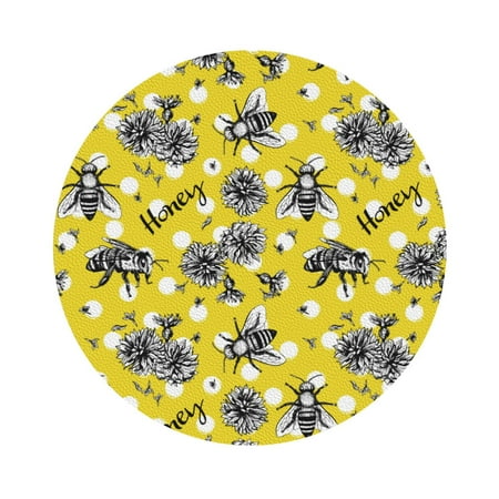 

Cauagu Honeybee for Round Coaster Drink Coasters Set of 4 Leather Bar Beer Beverage Cup Mat for Drinks for Tabletop Protection & Coffee Table Decor
