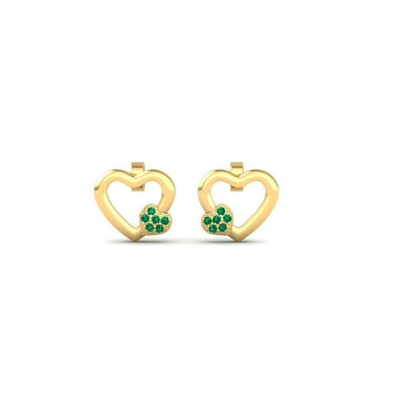 Pure Elegant Heart Shape Stud Earring Round-Cut Green Emerald Gemstone 14K Rose Gold Over 925 Sterling Silver