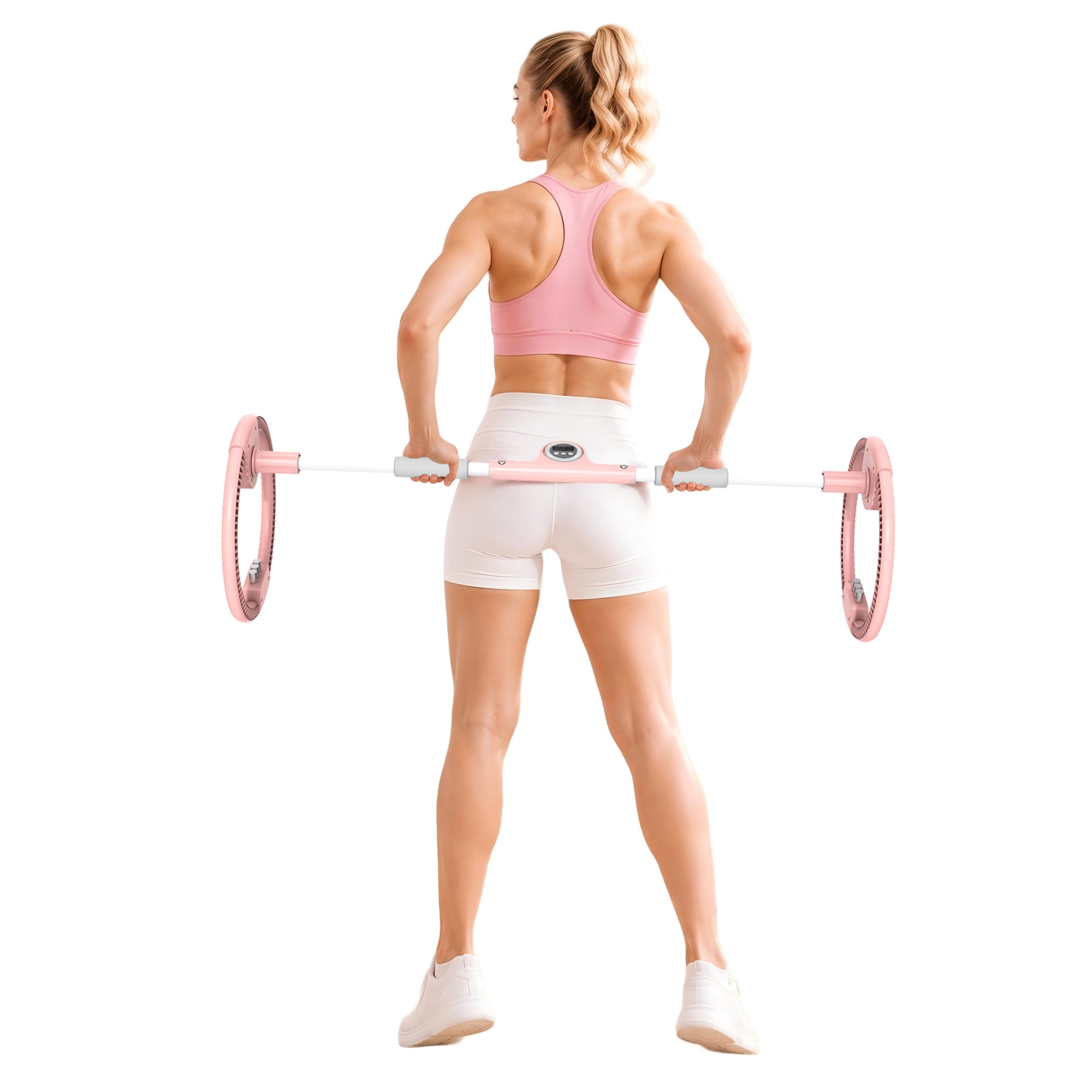 Exercise Wheel with Adjustable Arms and Dual-Wheel Design, Forearm Wrist Trainer and Fitness Equipment for Home Gym Office, Pink