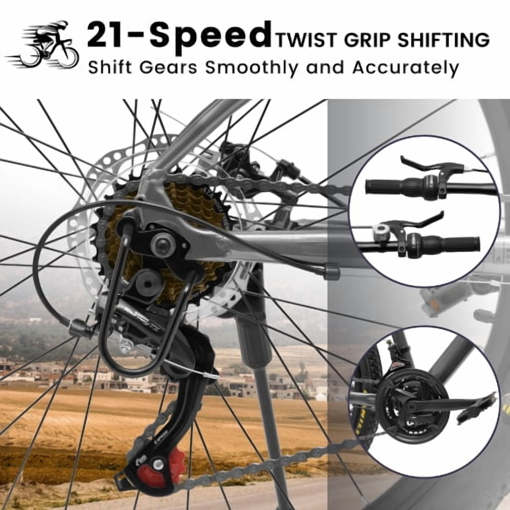 RAISTYW 24 inch Wheels Mountain Bike for Adult and Women, 21-Speed Steel Frame Bicycles with Shock Fork, Plus Shock Absorber, Black and Blue