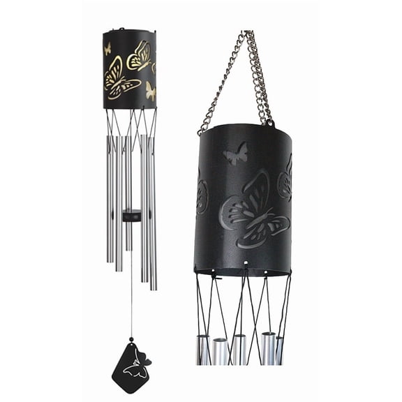 Monarch Butterlfy Cylindrical Steel Metal Filigree Hanging Solar Wind Chime