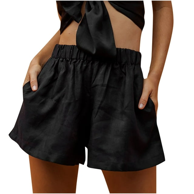 FNFYFH Clearance Ladies Exercise Loose Fit Solid Summer Training Shorts Comfortable Sport Shorts,Black