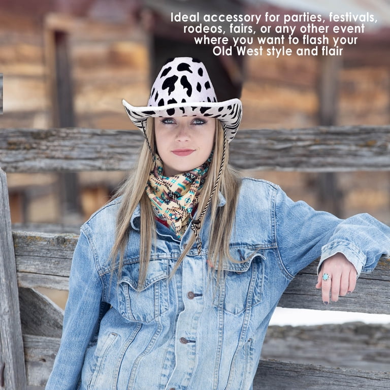 Women\'s Cow Print Cowboy Hat Felt Wide Brim Western Sun Festival Accessory cow pattern western cowboy hat for women man felt roll-up  main image 3