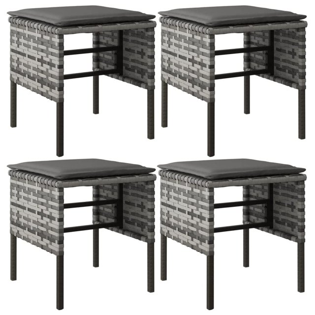 Set de otomanas para exteriores VidaXL de poliratán gris con cojines, 4 unidades