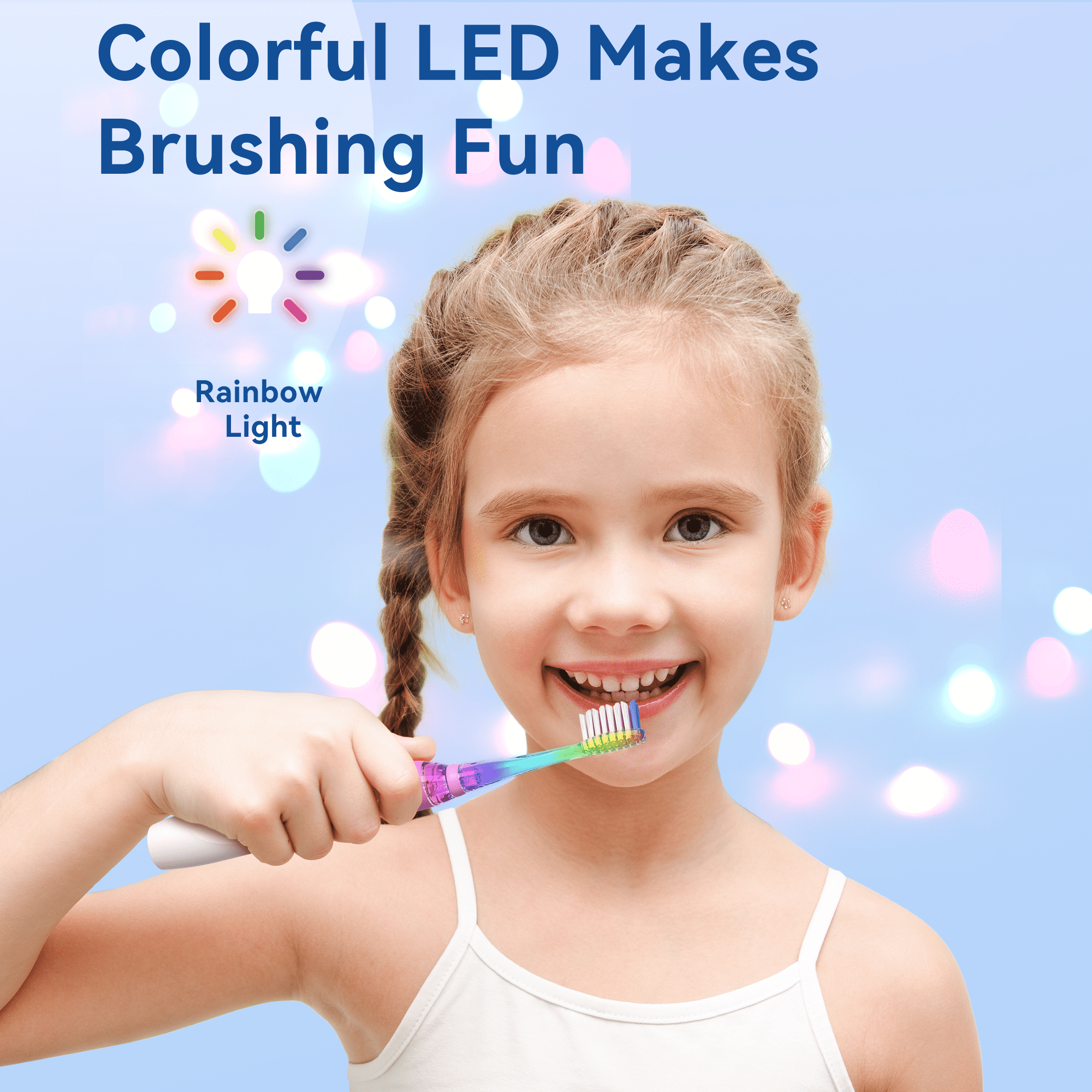 Seago Kids Battery Electric Toothbrush,SG-977Purple,Rainbow LED Light,8 Brush Heads,for Kids 3+