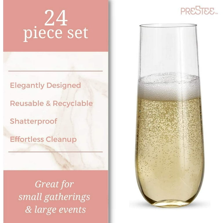 Prestee 100 Plastic Champagne Flutes Disposable - Clear Plastic Glasses for  Parties - Disposable Win…See more Prestee 100 Plastic Champagne Flutes