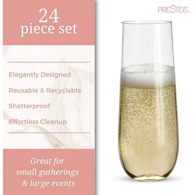 6 pcs 9 oz Stemless Plastic Champagne Flutes - Disposable Glasses