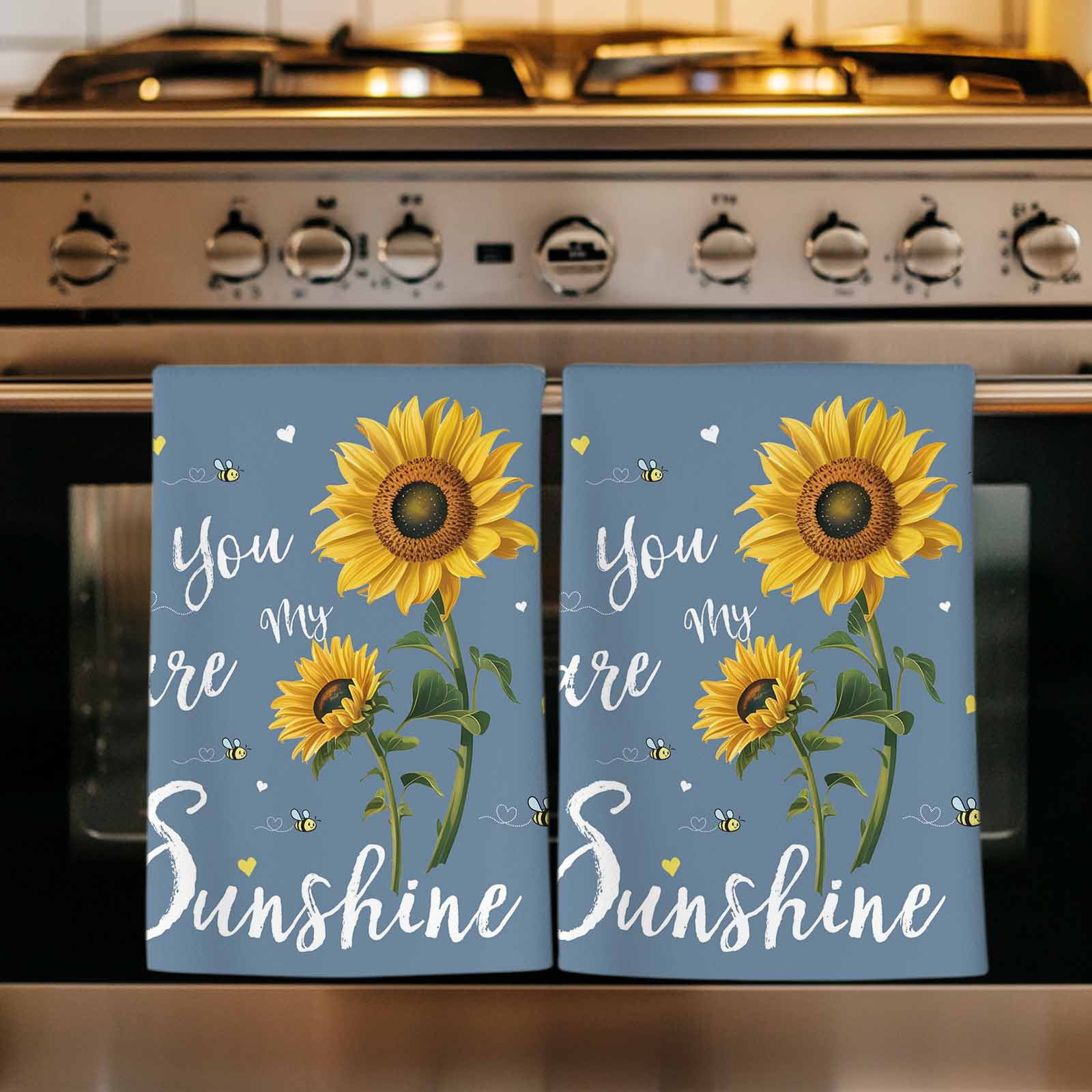 Dish Towels, You Are My Sunshine Absorbent Kitchen Towels 2 PCS, Bee Heart Floral Haze Blue Microfiber Hand Towels Dish Cloths Tea Towels for Home&nbsp;Bathroom Cleaning Drying,18X28-Inch,