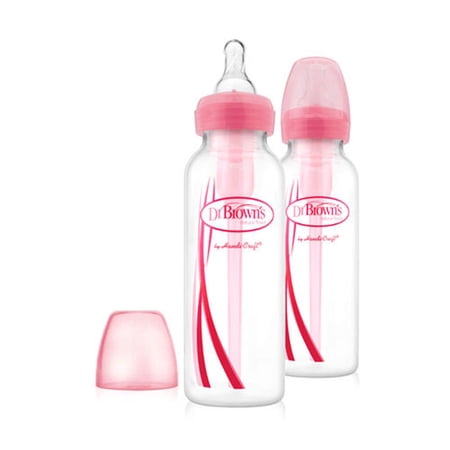 Options Narrow Neck Bottle With Level 1 Teat, 2 Pack (Pink) - 250mL