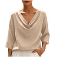 thumbnail image 3 of VBVC Women's Cowl Neck 3/4 Sleeve Blouse,Ladies Loose Fit Casual Tunic Tops,Elegant Work Office Shirts for Women,Khaki,S-2XL, 3 of 10