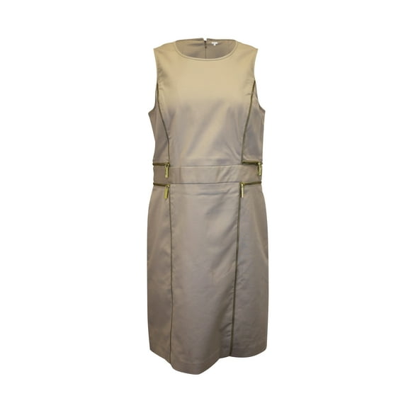 Pre-Owned Michael Kors Zipper Detail Dress in Beige Cotton