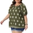thumbnail image 2 of DARING DIVA Women's Plus Summer Top V Neck Short Sleeve Blouses 1X Army Green, 2 of 6