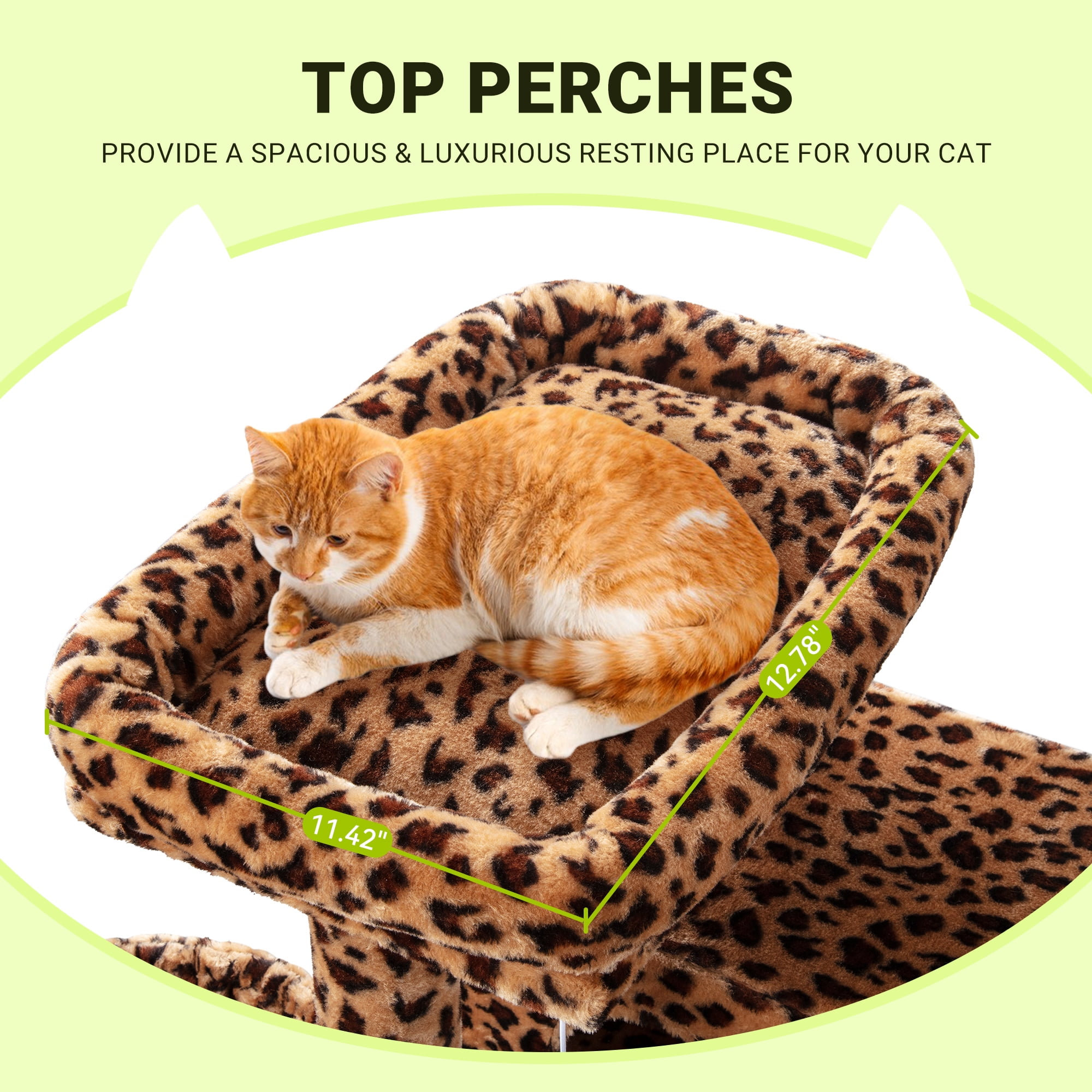 Allewie 64 Inches Cat Tree Tower, Multi-Level Activity Center for Indoor Big Felines, 2 Plush Condos, 2 Perchs, Basket, House, Sisal Scratching Posts, Hanging Cat Toys, Leopard Print