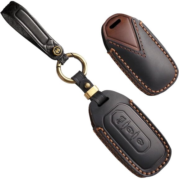 Key fob Cover Fit for Ford Territory 2023-2020 Territory EV Transit Custom EcoBoost Leather Key case with Keychain Key Shell 3 Button Remote Key fob Accessories