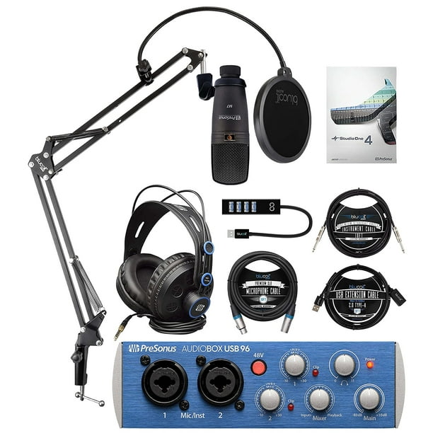 PreSonus AudioBox 96 Studio USB Recording Bundle with Interface, Headphone,  Mic, XLR and Instrument Cables 