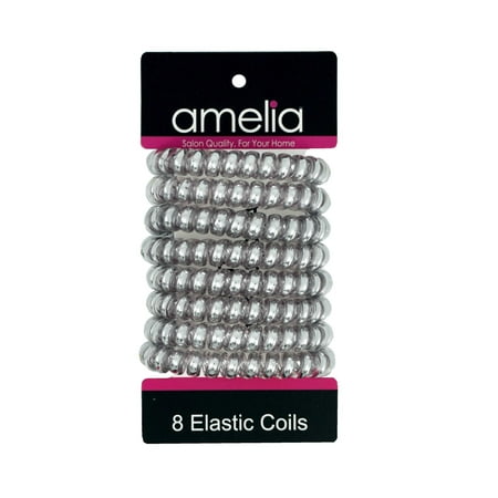 Amelia Beauty Products 8 Large Smooth Shiny Center Elastic Hair Coils 2. 5in Diameter Thick Spiral Hair Ties Gentle on Hair Strong Hold and Minimizes Dents and Creases Gray