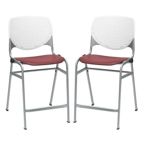 Home Square Plastic Counter Stool in White/Burgundy - Set of 2