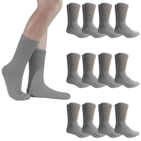 Womens Value Womens Bulk Lightweight Cotton Crew Socks, Homeless Donation, Wholesale Sock (12 Pairs Gray Crew)