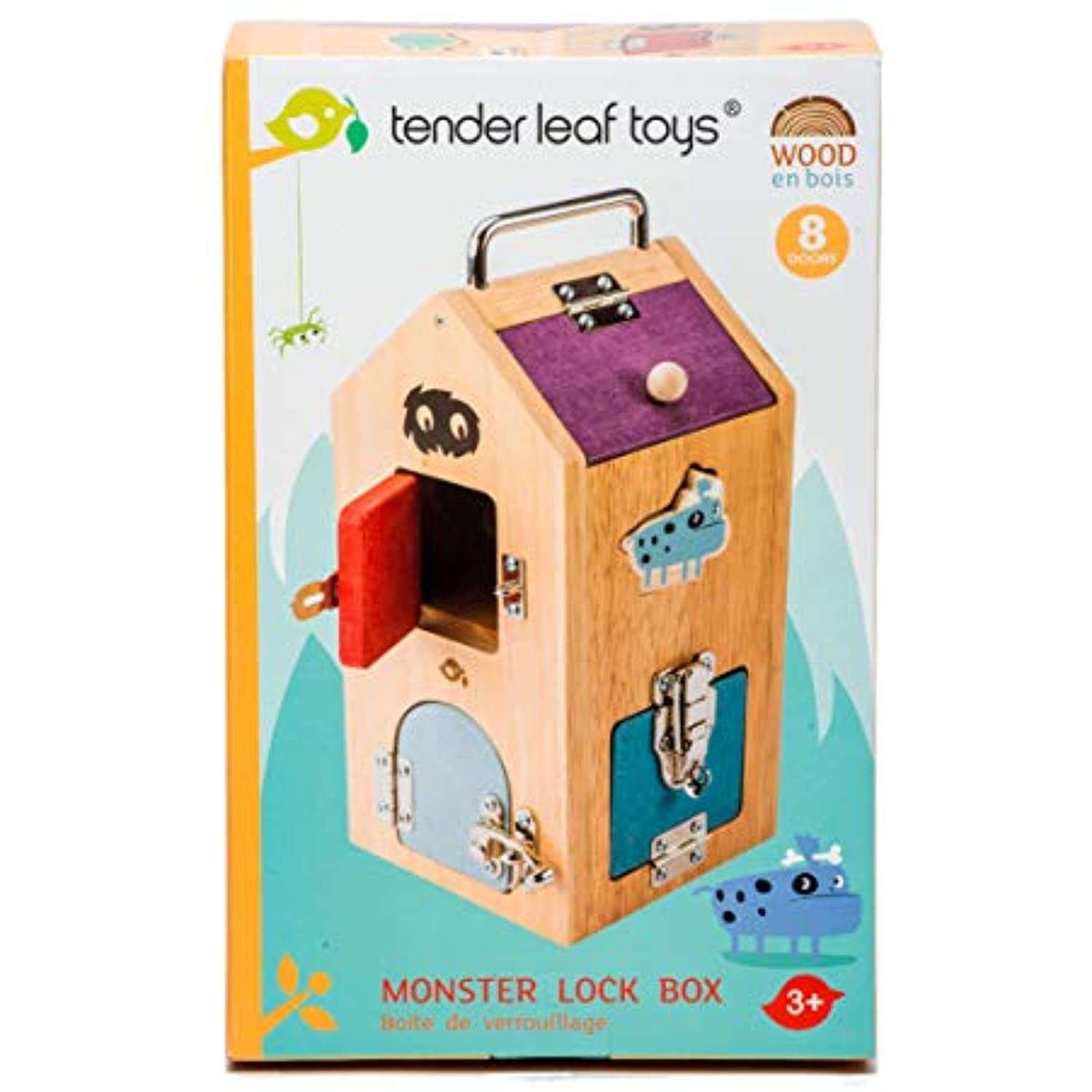Tender Leaf Toys Wooden Monster Lock Box - 8 Different Doors with Various Lock Mechanisms Helps Develop Probelm Solving Skills - 3 +, Multicolor, 6.5" x 6.7" x 11.7" - image 3 of 6