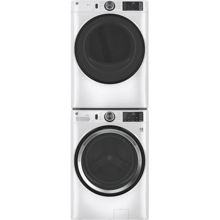 GE Washer and Dryer Set - Front Load Electric Laundry Bundle in White, Includes GFW550SSNWW, GFD55ESSNWW, GFA28KITN
