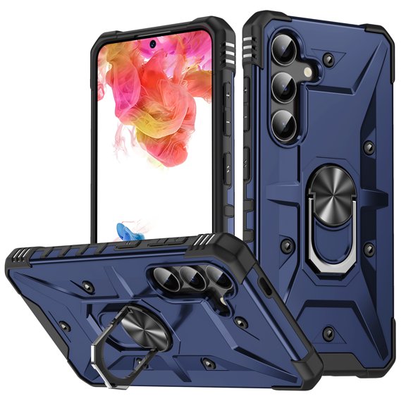 for Samsung Galaxy A15 Case, with Magnetic Car Mount Function, Military Grade Shockproof Non-Slip Case Built-in 360° Rotate Ring Stand for Galaxy A15 - Darkblue