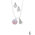 thumbnail image 2 of Delight Jewelry Silvertone Domed Multi Color RDH Silver tone Zig Zag Christmas Tree Charm Necklace and Stud Earrings, 2 of 4