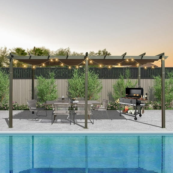 Domi Outdoor Living 11' X 20' Outdoor Pergola with Retractable Canopy Aluminum Shelter Sun Shade Beach Pavilion Grape Trellis Grill Gazebo for Patio, Backyard and Lawn, Gray