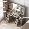 thumbnail image 4 of FANRAL 55" Oversized Fluted Vanity Desk with Lighted Mirror,RGB Cabinet Lighting & Tempered Glass Top,Built-in Charging Station & Multi-Drawer Storage for Bedroom & Beauty Room,Gray Vanity, 4 of 9