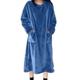 thumbnail image 2 of BLTIBY Womens Winter Fuzzy Robes Round Neck Nightgown Pullover Nightwear Fleece Cozy Warm Loungewear Sleep Dress with Pockets Navy XXL, 2 of 7