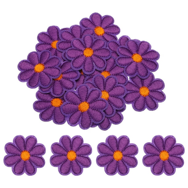 Parche de flores de Uxcell para planchar, bordado, parche de flores para reparación de ropa, mochila 3.54x3.54" 15 Pcs (Púrpura)