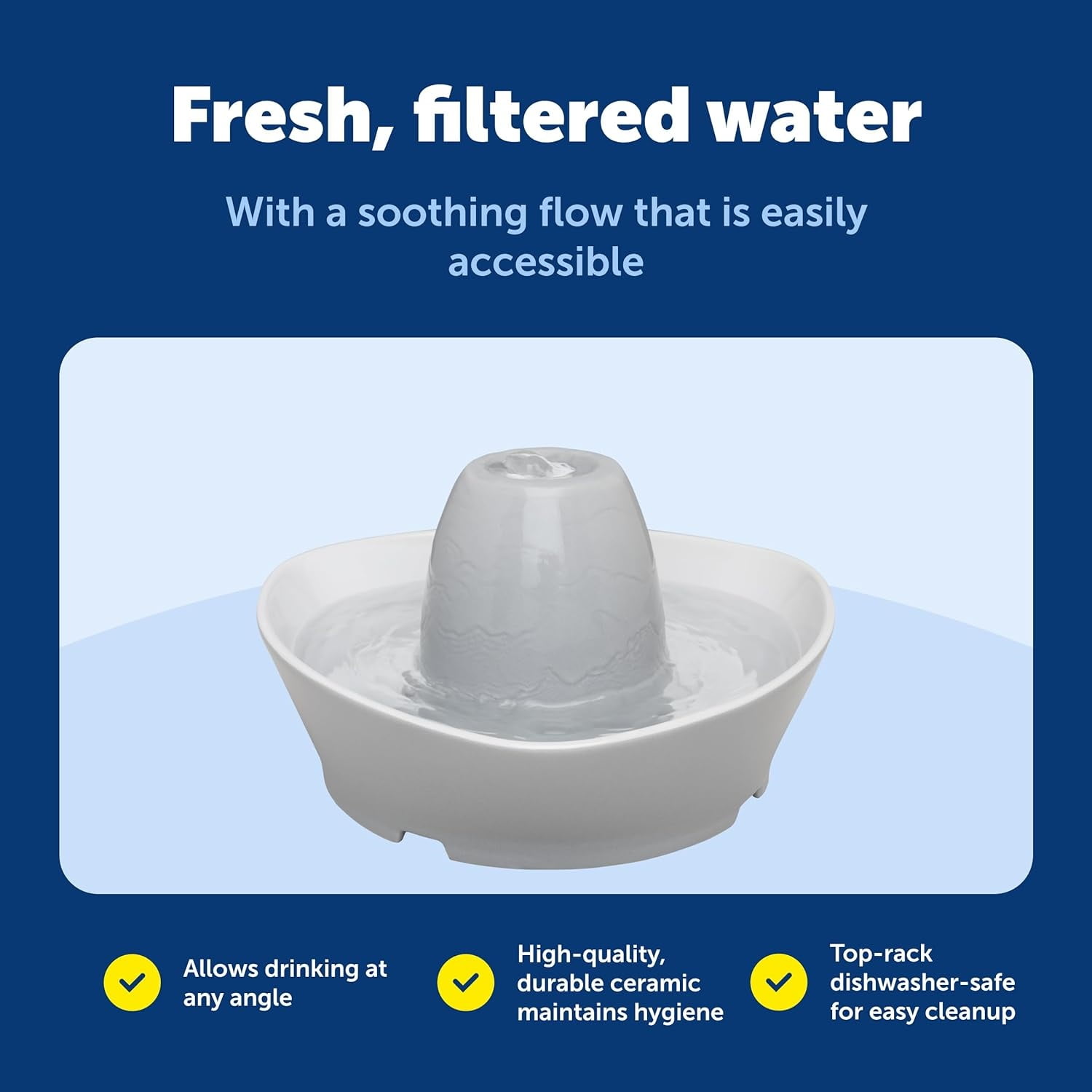 Ceramic Pet Fountain – for Cats and Small Dogs – 60 Oz Water Capacity – Whisper-Quiet Water Flow – Great for Shy or Timid Pets – Fresh, Filtered Water