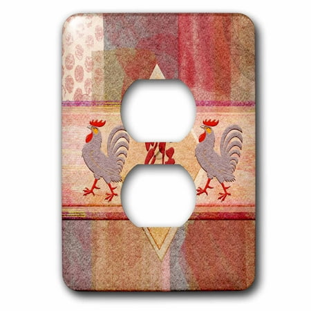 Rooster Outlet Cover - 3dRose Sign of the Rooster in Red, Lavender Roosters, Felt Look Abstract - 2 Plug Outlet Cover