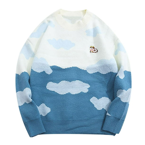 Pareja unisex traje vaca moda dulce manga larga cuello redondo suéter de punto Pompotops oipoqjl19793
