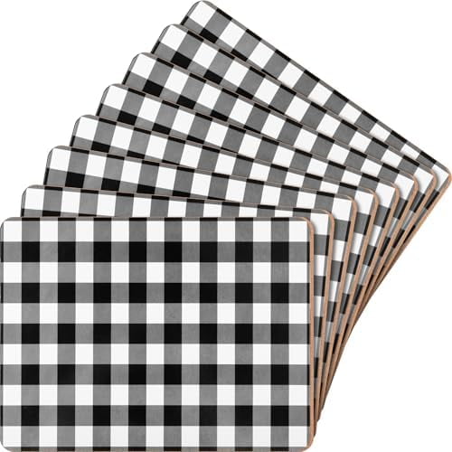Set of 8 Plaid Heat Resistant Cork Placemats for Kitchen and Dining Tables 16 x 12'' Gingham Hard Placemats Christmas Thick Cork Backed Easy Clean Table Mats$$Home Decor, Kitchen, & Other