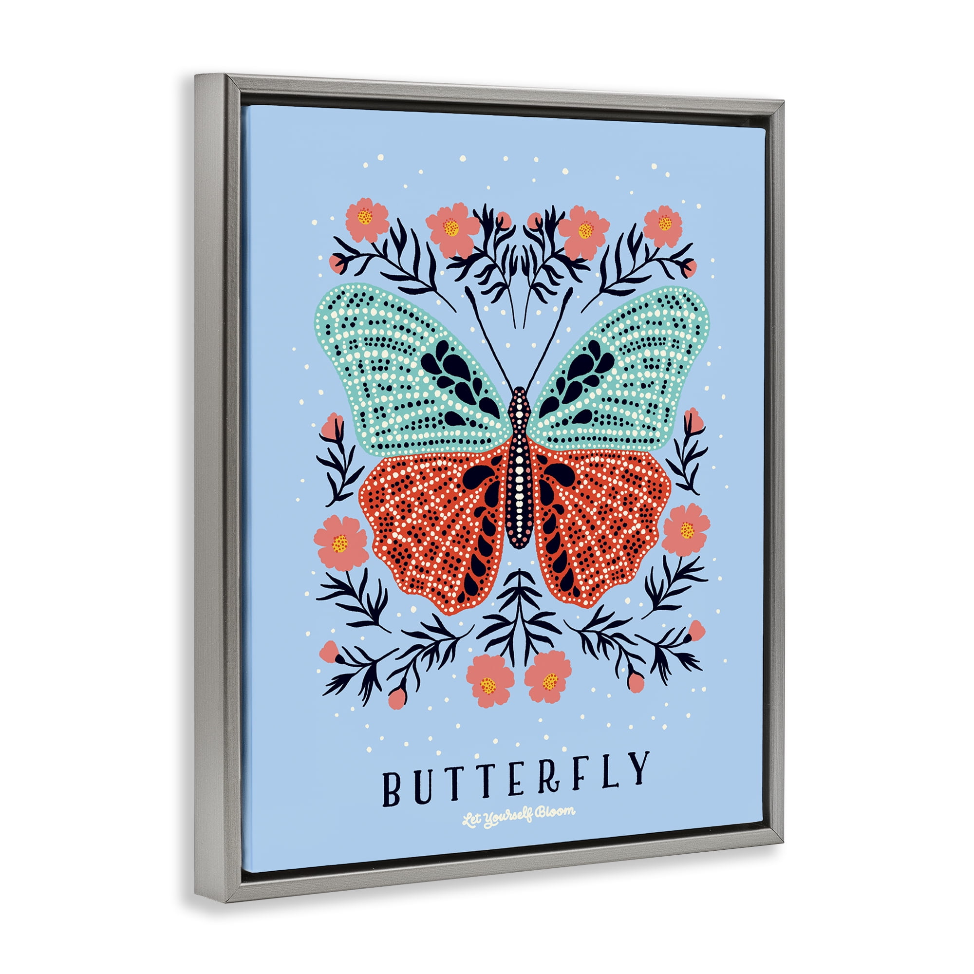 Stupell Industries Butterfly Symmetry on Blue Gray Framed Floater Canvas Wall Art, design by Indira Prieto | IndySign