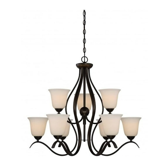 Nuvo Lighting 65919 - 9 Light Forest Bronze White Glass Shades Chandelier Light Fixture (DILLARD 9 LT 2 TIER HANGING)
