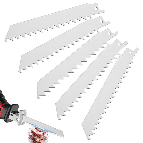 TMWEFUSC 5 PCS 6 Inch Stainless Steel Reciprocating Saw Blades Safe Materials for Frozen Meat Bone Cutting 3 TPI Food Saw Blades Fine-tooth Design for Home Commercial Restaurant Use and Storage Box
