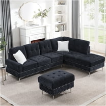 JERFIT Modern Navy Blue Chenille Fabric L-Shaped Sectional Sofa with Reversible Chaise and Storage Ottoman