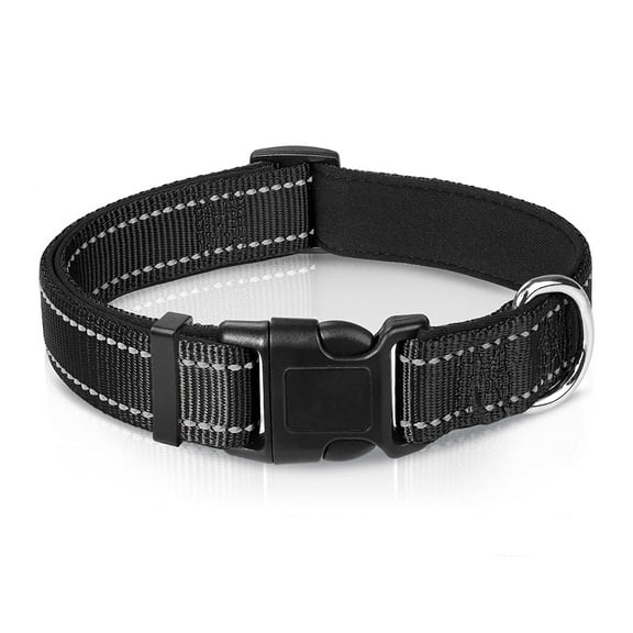 Fovien Reflective Dog Collar,Solid Simple Color Classic Collar,Soft Padded Breathable Nylon Pet Collar, Adjustable for Puppy and Small Dogs Black S